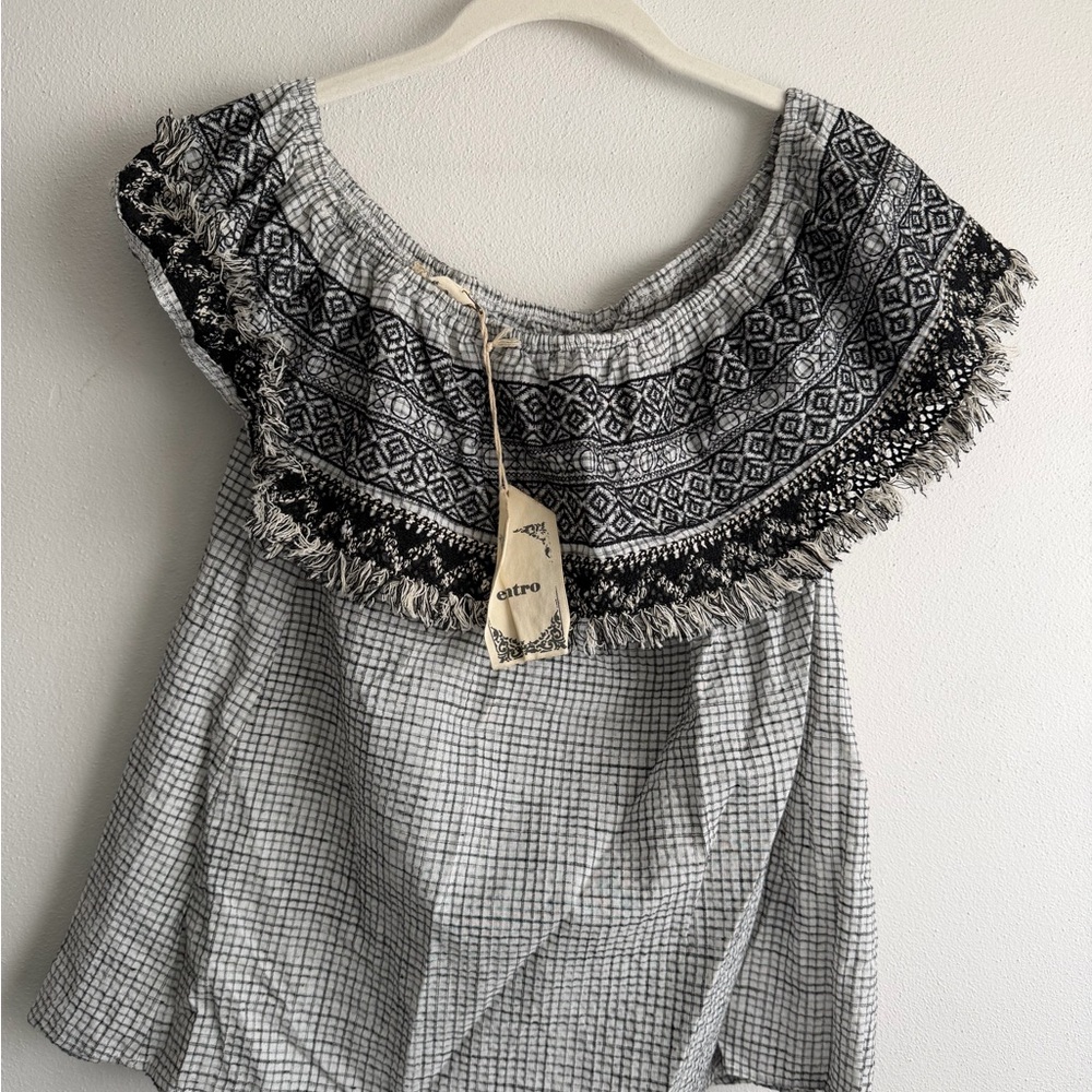 Entro Black and White Boho Blouse